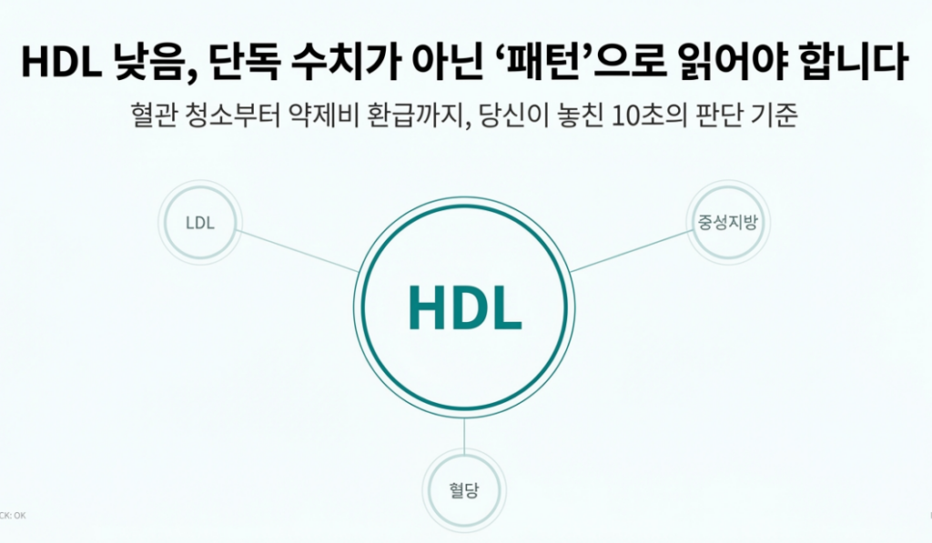 HDL(좋은 콜레스테롤) 낮음은 단독 수치보다 동반 패턴으로 위험도를 판단해야 합니다.