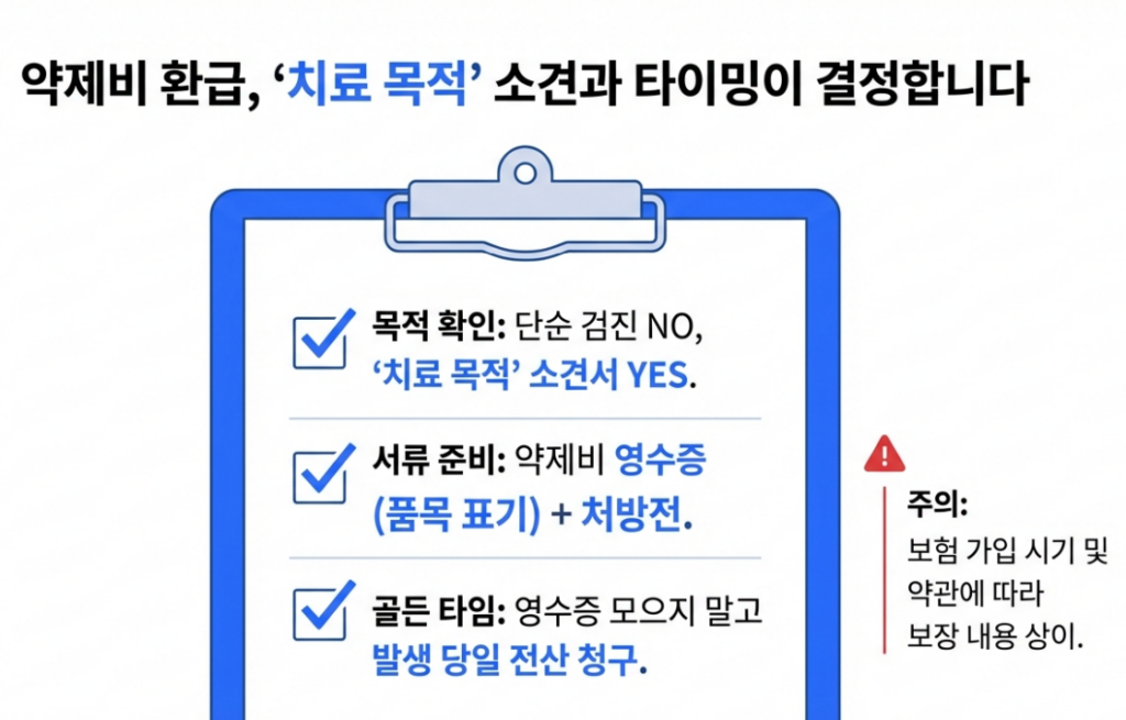 약제비 환급은 '치료 목적' 소견서와 서류 준비 타이밍에서 결정됩니다.