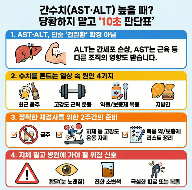 간수치(AST·ALT) 높은 이유를 ‘다음 행동’ 기준으로 10초 안에 정리