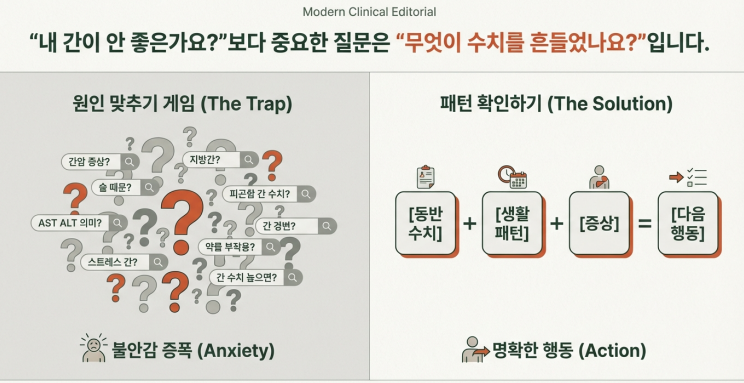 AST·ALT는 ‘원인 맞추기’보다 ‘패턴(동반 수치/생활요인/운동/약)’으로 보면 빨리 정리됩니다
