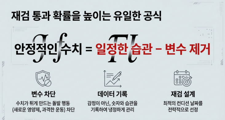 관리의 핵심은 ‘노력’이 아니라 ‘변수 제거’입니다. 변수가 줄면 재검에서 결과가 안정적으로 나옵니다.