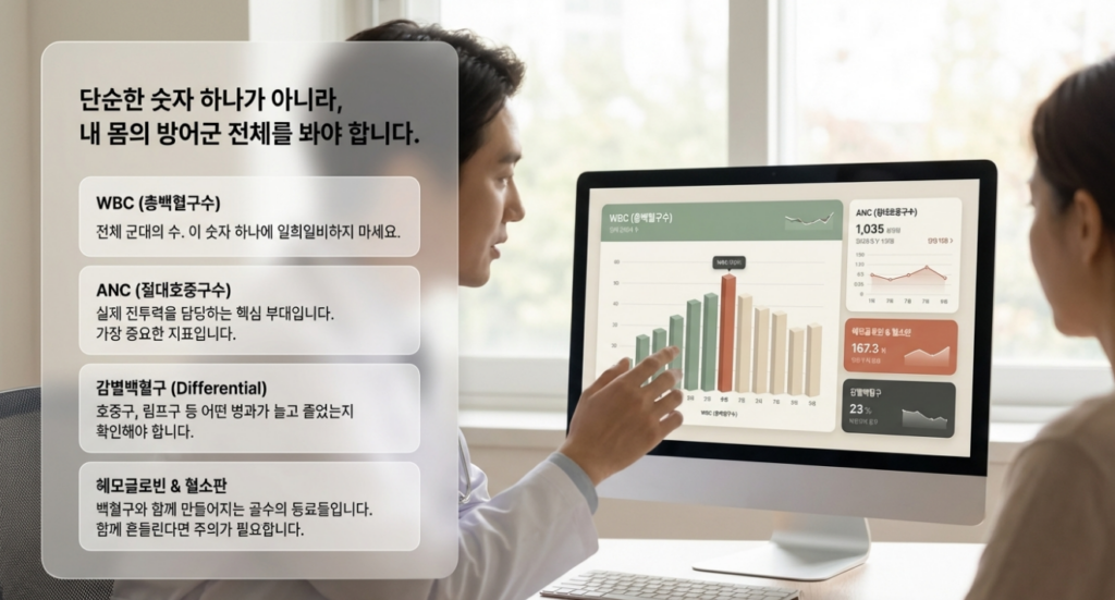 백혈구 재검은 불안해서 빨리 하는 검사가 아니라, 일시 변화인지 반복 패턴인지 확인하는 과정입니다.