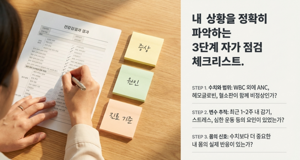 백혈구 재검 타이밍은 숫자 하나보다 증상, ANC, 다른 CBC 이상이 같이 붙는지에 따라 달라집니다.