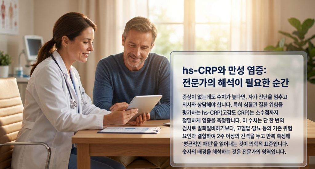 CRP 재검 기준은 빠르기보다 이유가 먼저입니다. 왜 올랐는지 정리되면 다시 검사할 시점도 선명해집니다.