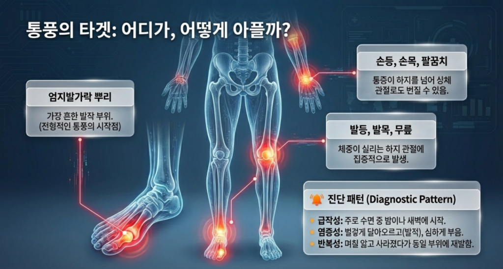 요산 수치는 증상 없이 높을 수도 있지만, 통풍 발작이나 결석 증상이 같이 붙는 순간 의미가 달라집니다.