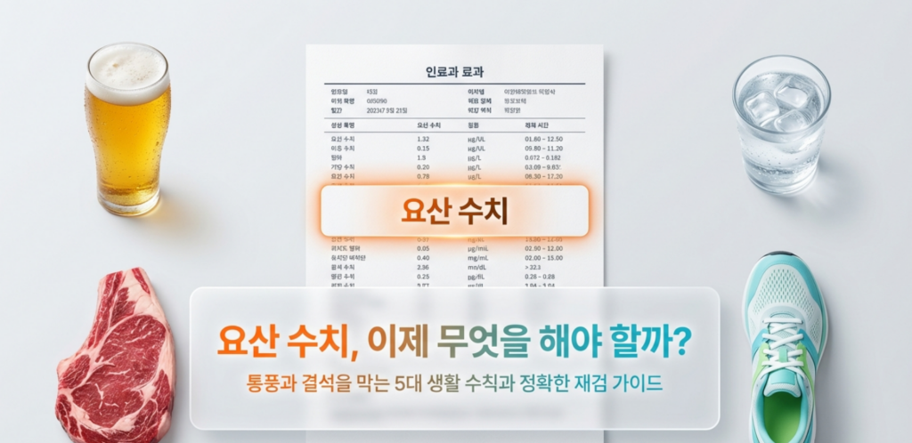 요산 수치를 낮추는 방법은 무조건 음식 하나 끊는 식으로 끝나지 않습니다. 원인, 증상, 재검 기준까지 같이 봐야 실제로 정리가 됩니다.