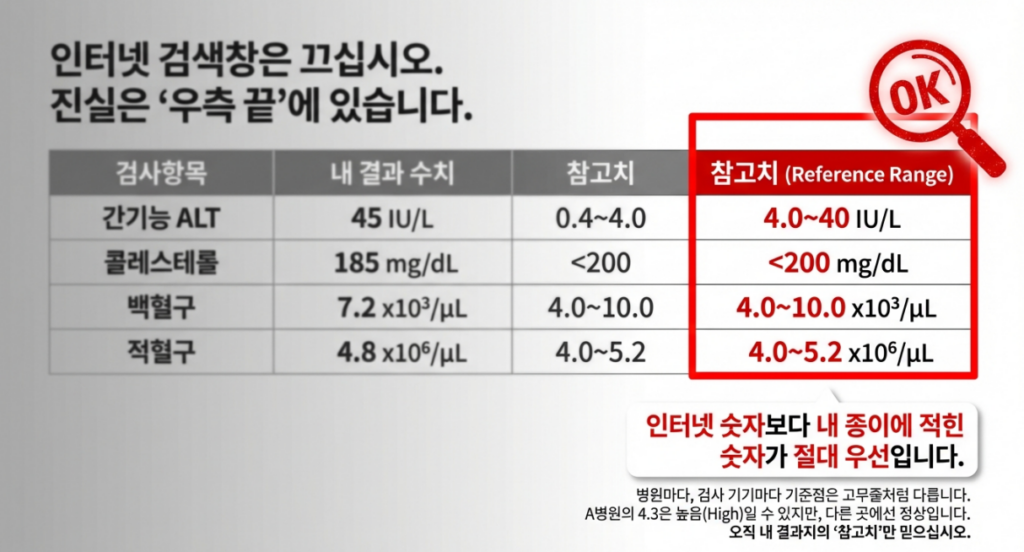 TSH는 인터넷 숫자보다 결과지의 참고 범위를 먼저 확인하는 쪽이 실제 해석에 가깝습니다.