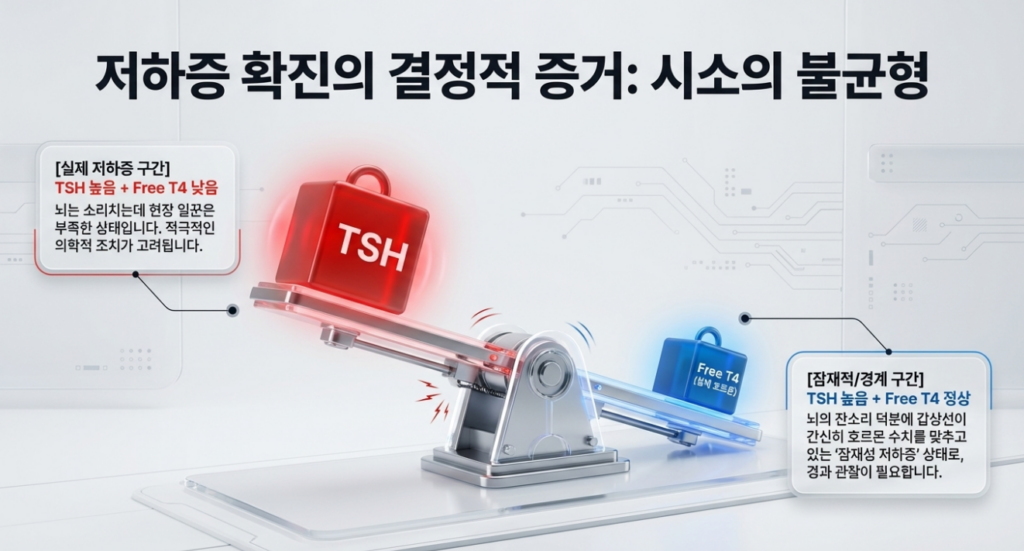 TSH가 높으면 갑상선 저하 가능성을 먼저 생각하지만, 실제 해석은 Free T4와 증상, 반복 여부까지 같이 봐야 정리됩니다.