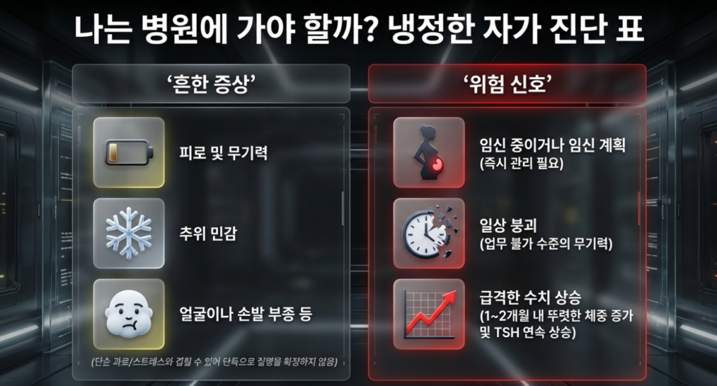 TSH 높음 결과는 증상, 위험 신호, 병원 가야 하는 기준을 나눠서 보면 훨씬 판단이 쉬워집니다.