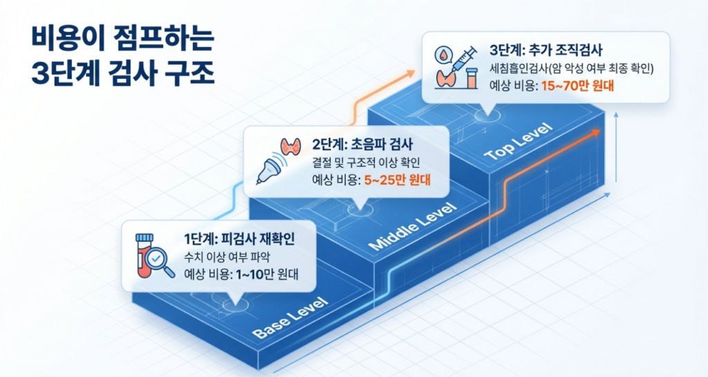 갑상선 검사 비용은 피검사, 초음파, 추가검사 순서로 단계가 갈린다고 보면 훨씬 이해하기 쉽습니다.